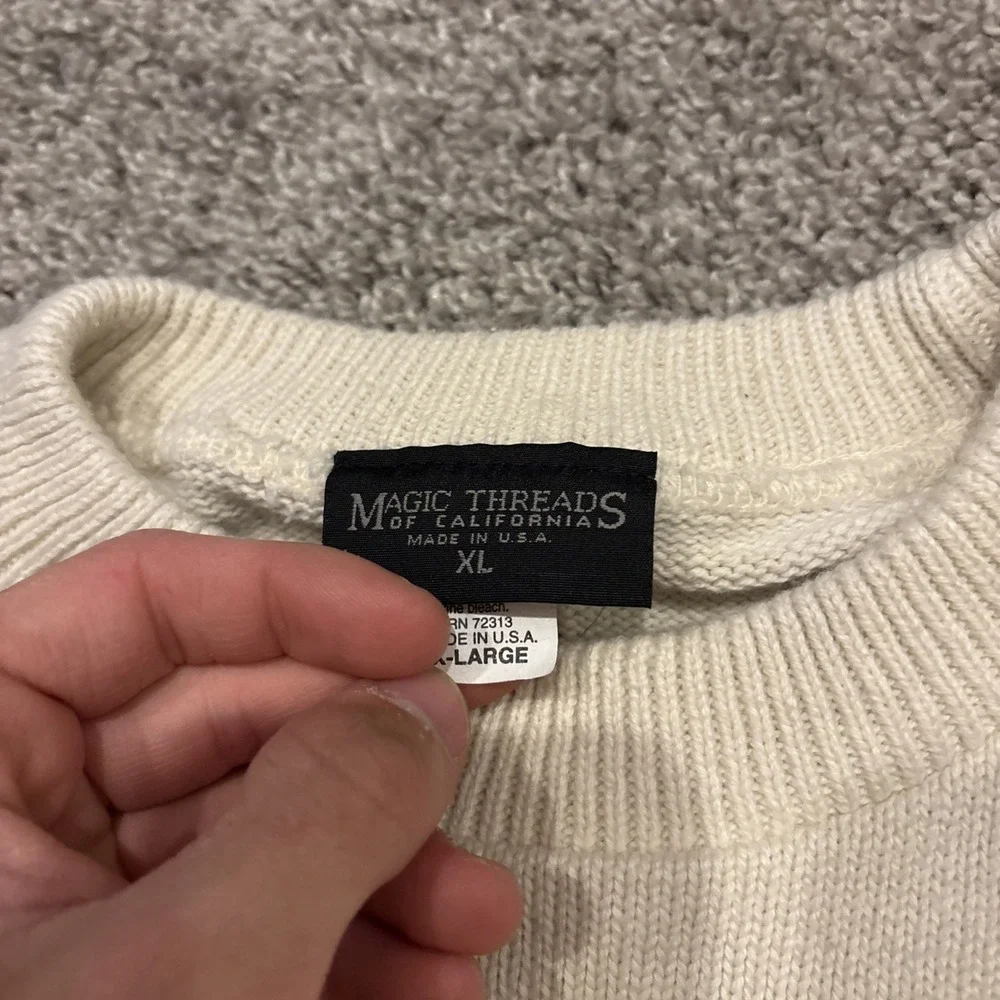 Vintage Ball State Collard Knit Cream Sweater Mens Size XL Super Rare